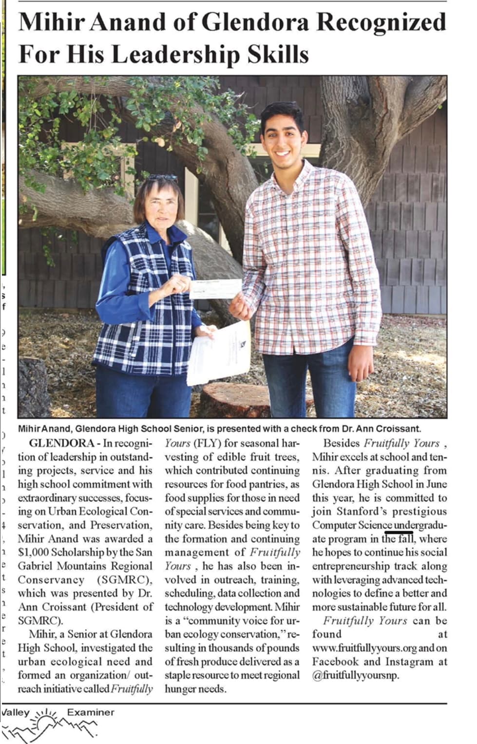 Mihir of Glendora Recognized For His Leadership Skills